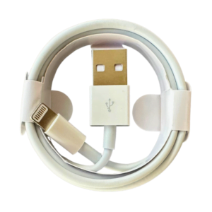 A white Lightning to USB cable circle wrap