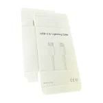 A white type-C to Lightning cable packaging flat open