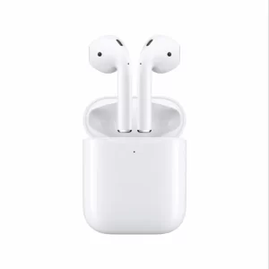 A white 2nd gen airpod in its case with open lid