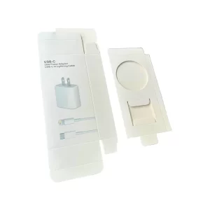 A white packaging for type-C wall charger and lightning cable in 2 pieces