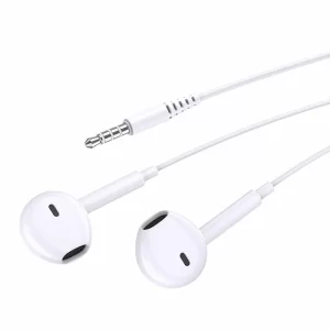 A white wired earphone with 3.5 mm jack