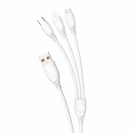 A white 3 in 1 charging cable for micro, Type-C and lightning