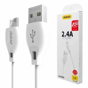 A micro to USB cable with its packaging beside it