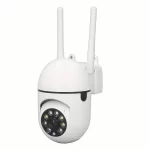 A white indoor security camera rotatable with two antenna and infrared lights