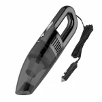 A black car vacuum cleaner with long wire and cigarette lighter charger