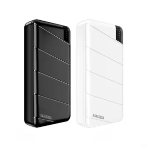 Two power banks black and white beside each other with charging LED light indicator